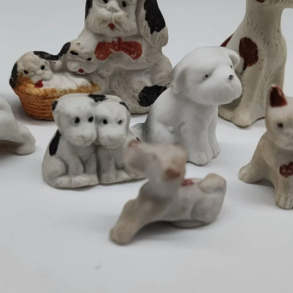 Vintage Antique Bisque Dog Figurines Set Of 10 - Miniature Collectibles Terrier - Picture 4 of 9